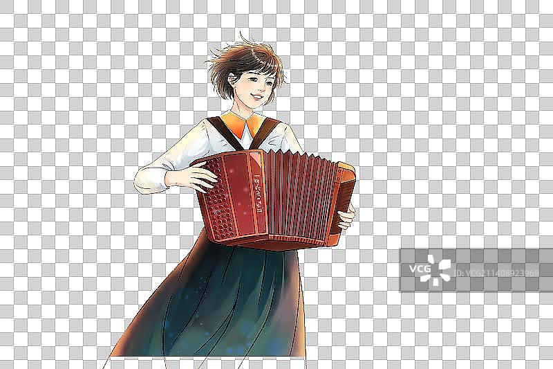 拉手风琴的少女图片素材