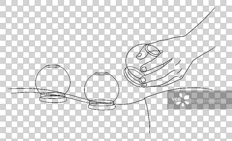 中医拔罐黑白手绘线稿插画图片素材