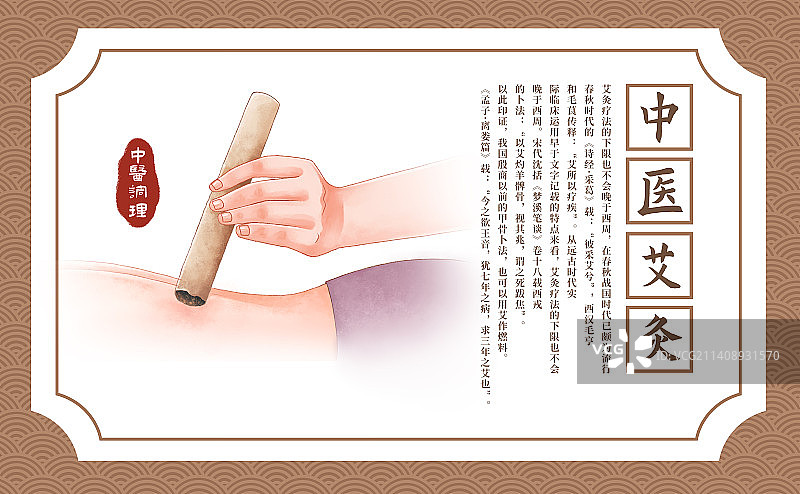 中医艾灸治疗插画展板模版图片素材