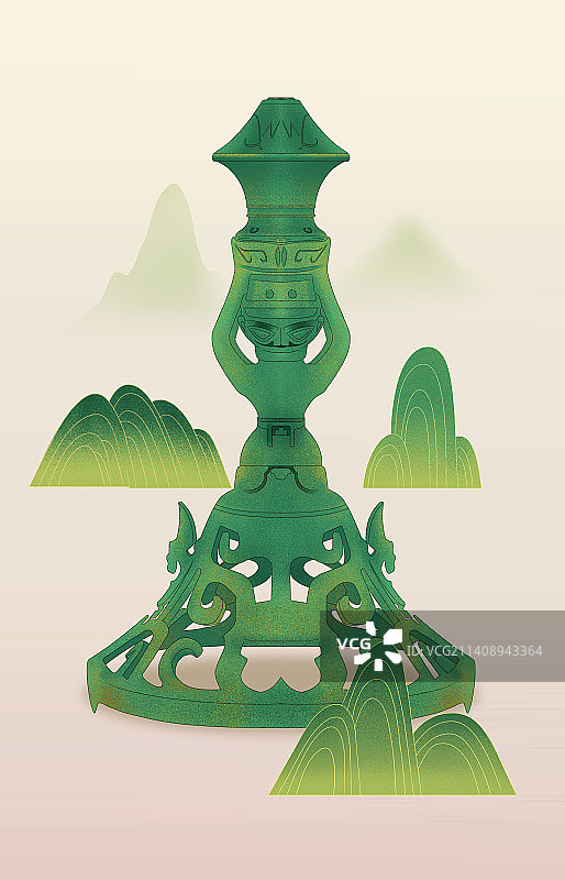 三星堆中国古代远古时期巴蜀文化古文明青铜器艺术宣传插画图片素材