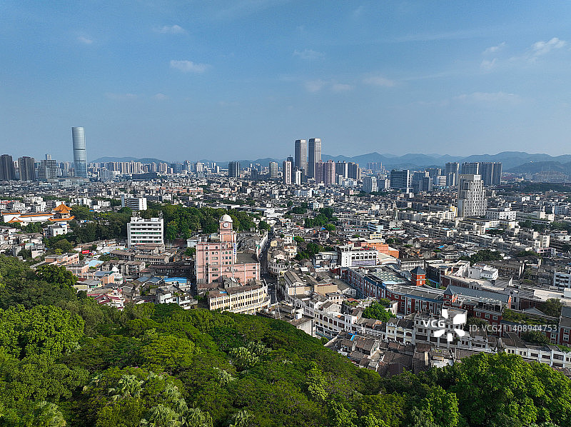 广东省中山市石岐区中山公园孙文西路步行街航拍图片素材
