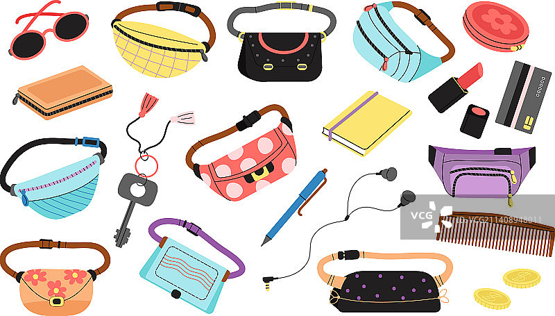 腰包和女孩配饰手提包钱包图片素材