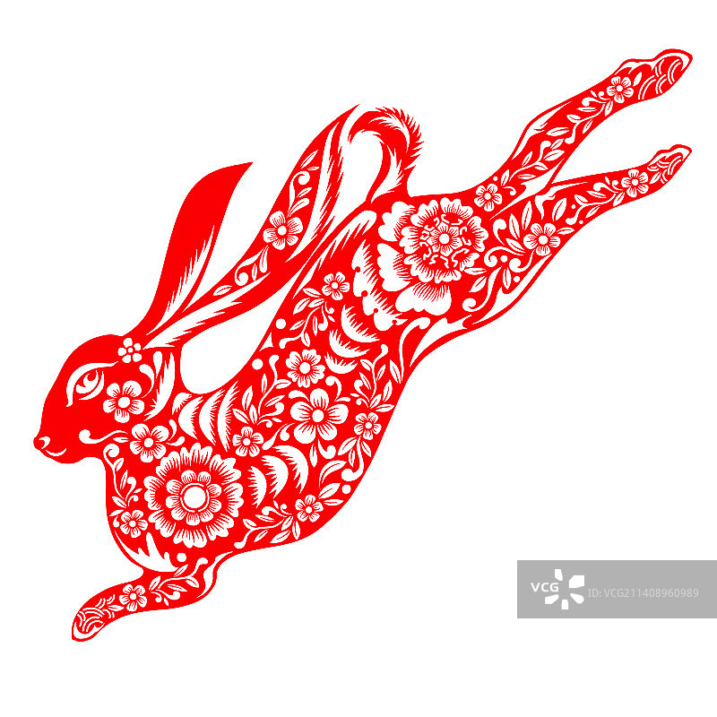 兔子剪纸春节窗花装饰插画图片素材