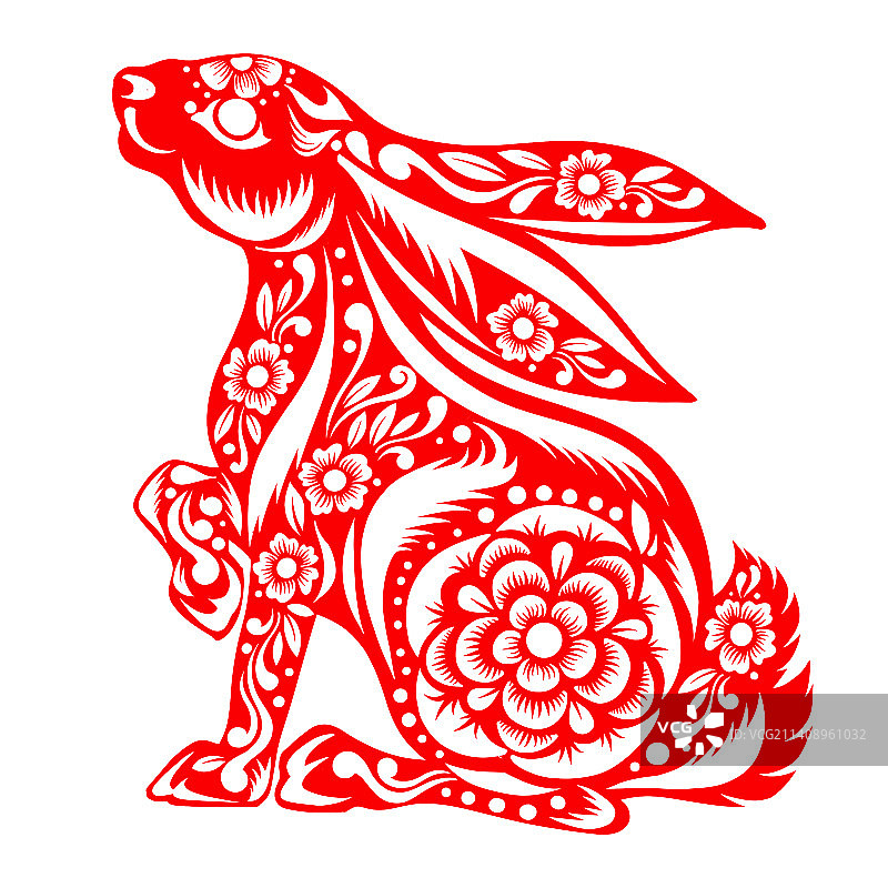 兔子剪纸春节窗花装饰插画图片素材