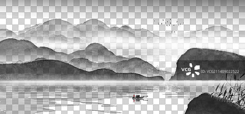 中国风水墨黑白意境山水画图片素材