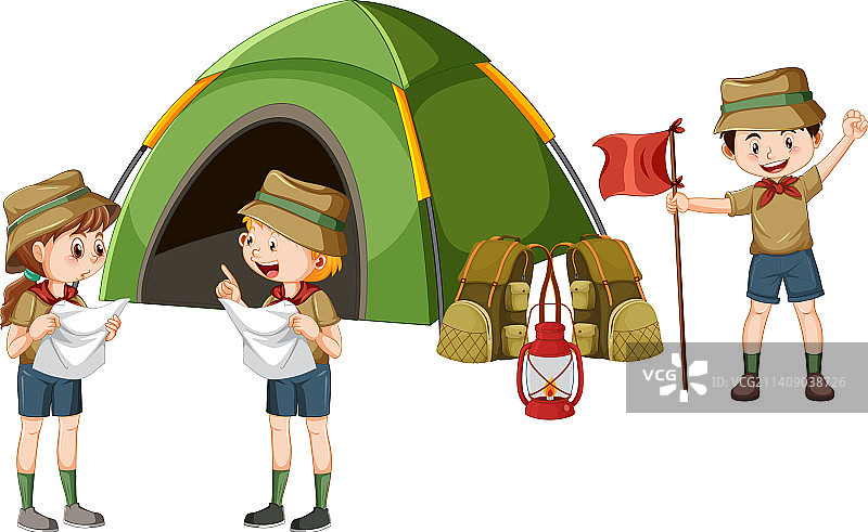 儿童卡通人物户外露营图片素材