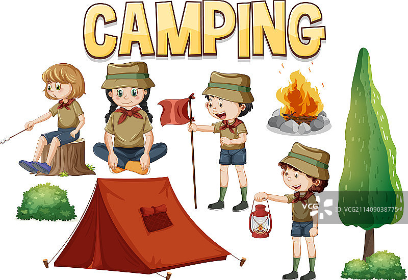 卡通露营儿童角色图片素材
