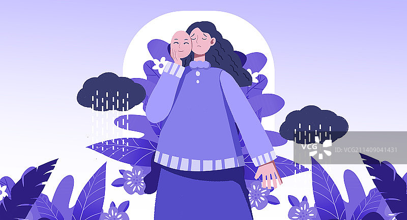 卡通手绘抑郁症孤独插画图片素材