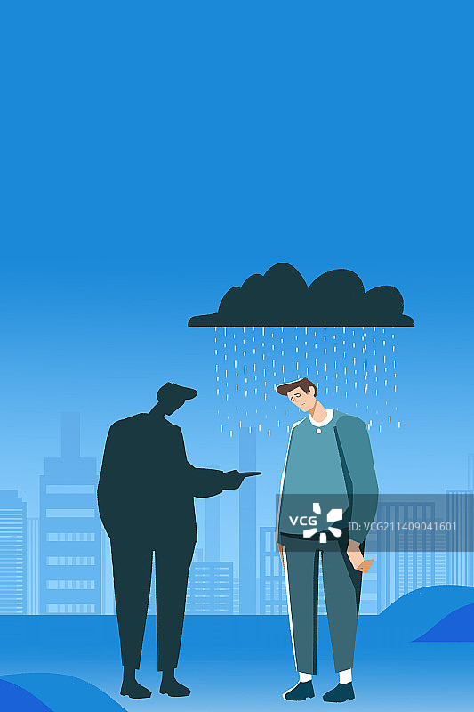 卡通手绘抑郁症孤独插画图片素材