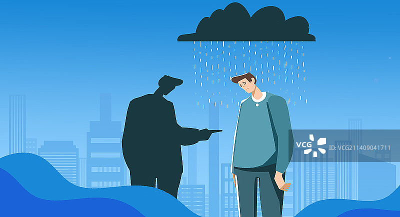 卡通手绘抑郁症孤独插画图片素材