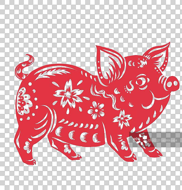 猪剪纸元素图片素材