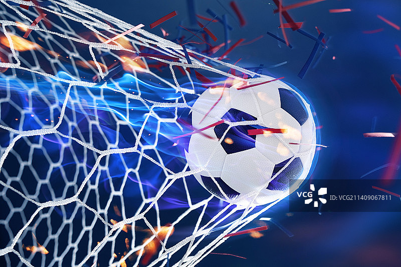 进入球网的足球图片素材