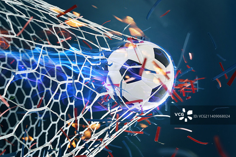 进入球网的足球图片素材