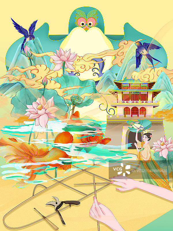 非遗国潮插画纸鸢图片素材