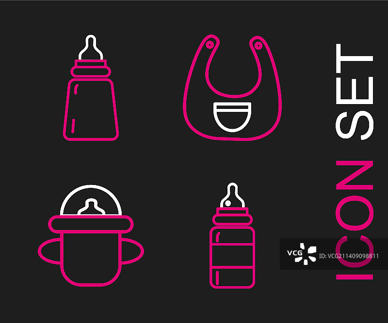 婴儿奶瓶、围嘴等图标组合图片素材