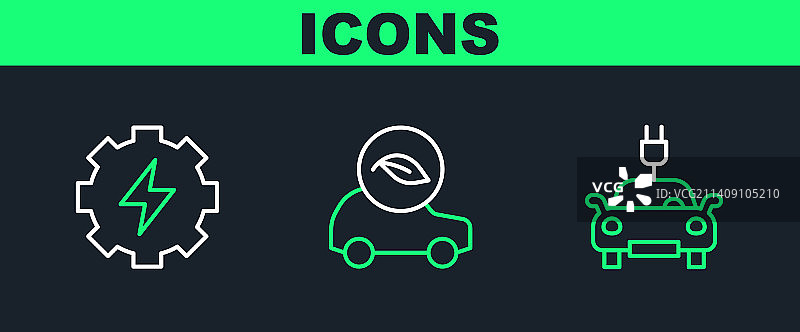 电动汽车齿轮闪电环保线稿图图片素材