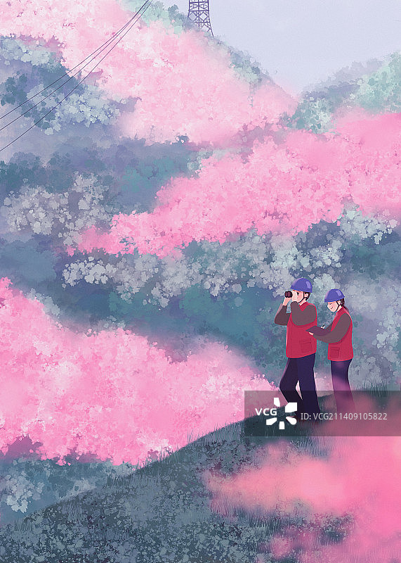 电力人在山间巡线图片素材