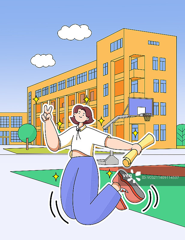初中高中中学生学习学业学校操场毕业季欢乐高兴卡通插画图片素材