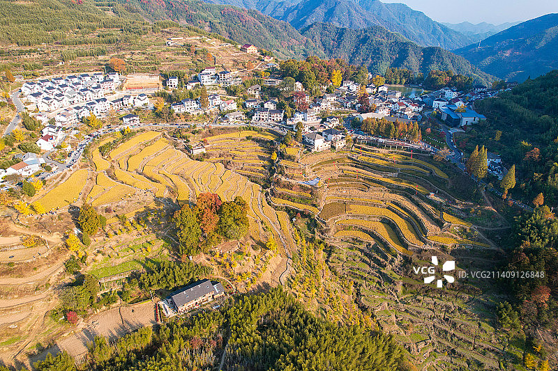 临安指南村秋色美景，美丽乡村共同富裕示范村图片素材
