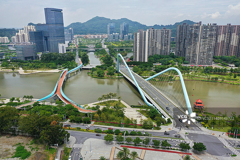 广东省广州市南沙区南沙图书馆蕉门公园建滔广场航拍图片素材