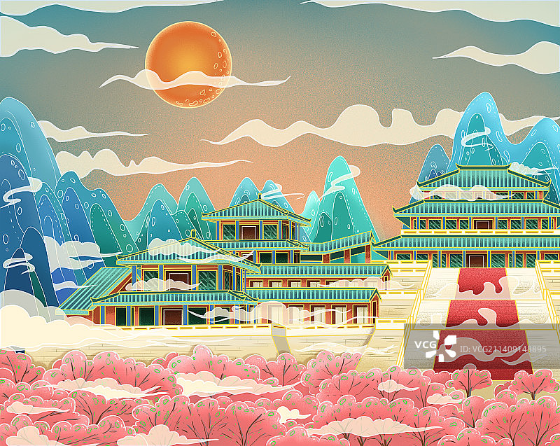 国潮插画-阿房宫图片素材