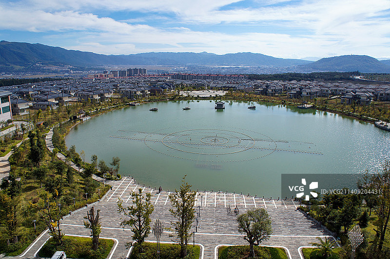 云南保山腾冲世纪城高角度城市风光图片素材