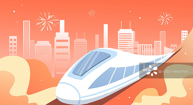 卡通手绘春运火车高铁动车春节返乡回家插画图片素材