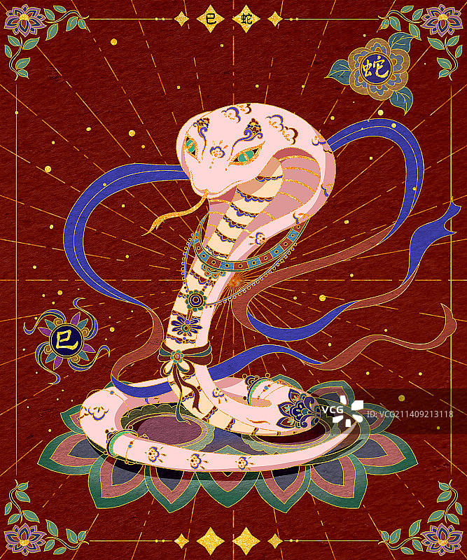 国潮风敦煌十二生肖-巳蛇图片素材