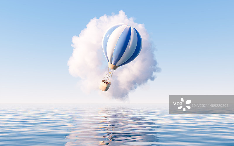 水面上的热气球3D渲染图片素材