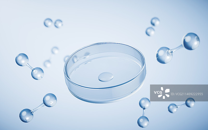 培养皿与蓝色背景3D渲染图片素材