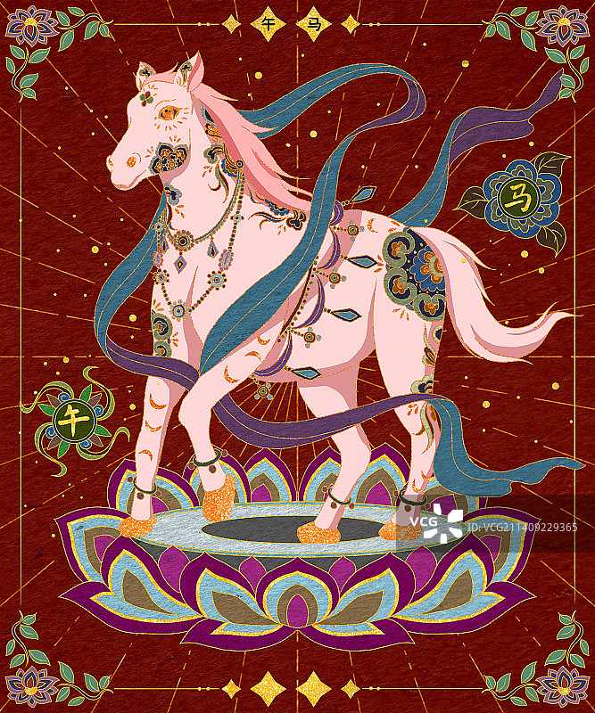 国潮风敦煌十二生肖-午马图片素材