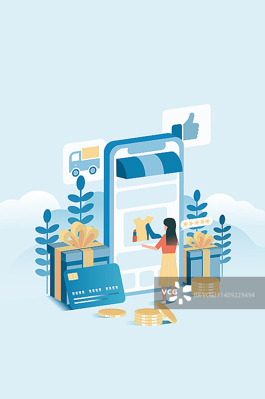 网购-单身女性-矢量图图片素材