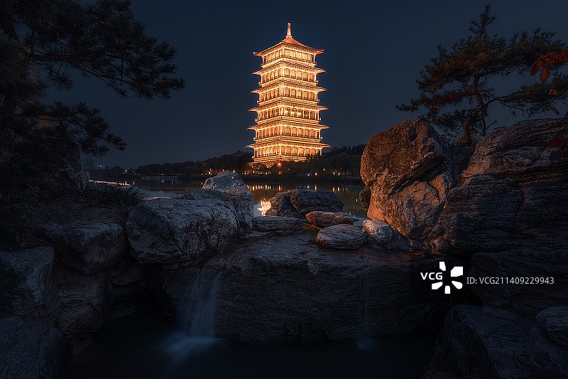西安世园会长安塔夜景图片素材