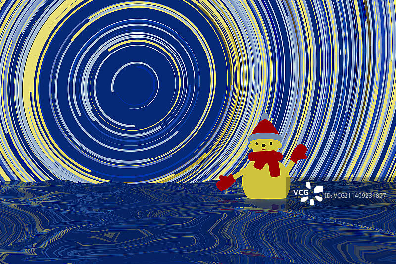 夜晚蓝天星轨星光小雪人图片素材