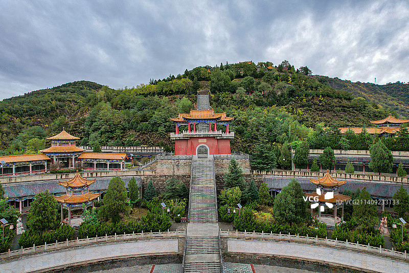 中国甘肃庆阳市庆州古城农耕鼻祖周祖陵航拍视角图片素材