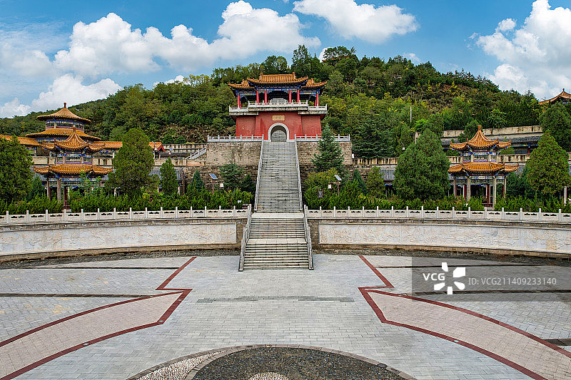 中国甘肃庆阳市庆州古城农耕鼻祖周祖陵航拍视角图片素材