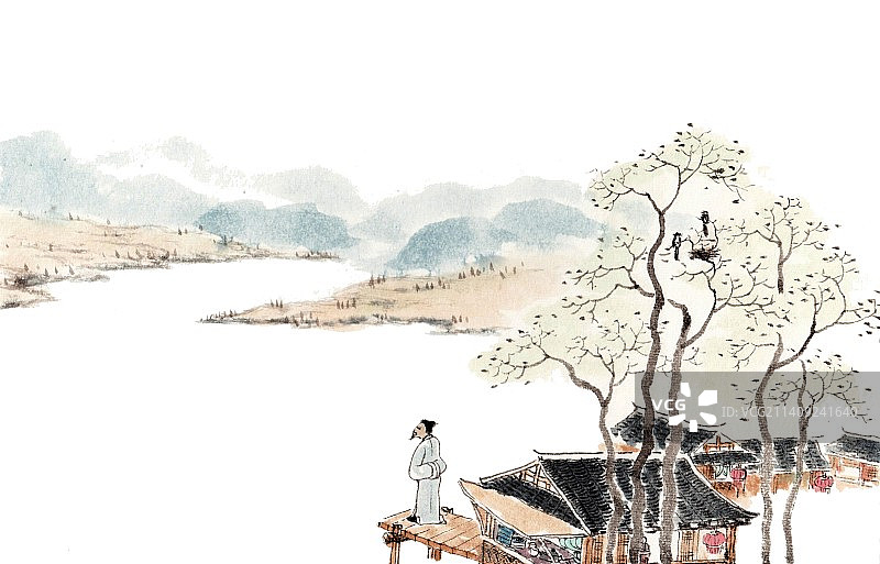 手绘水墨二十四节气插画立春图片素材