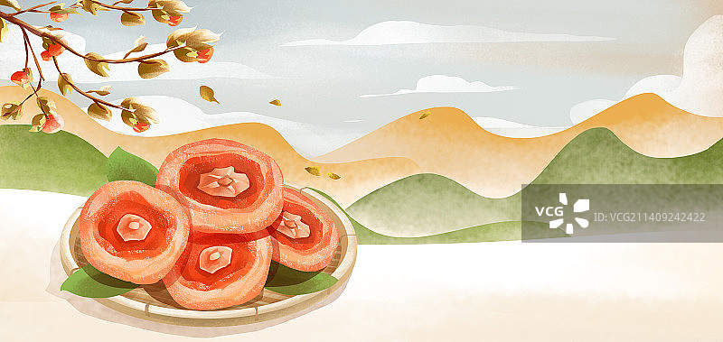 二十四节气之霜降吃柿饼插画图片素材