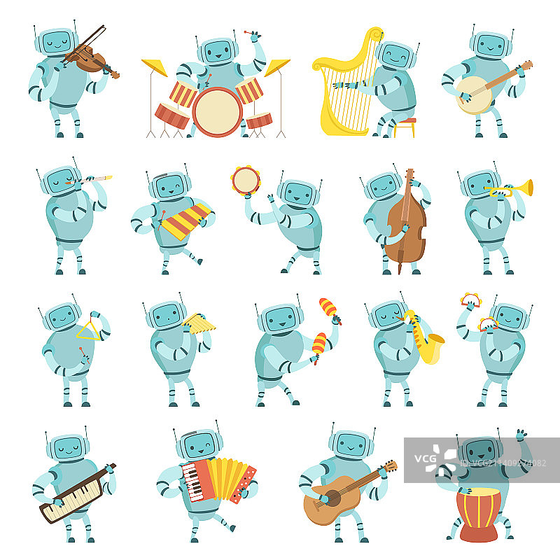 演奏乐器的机器人音乐家图片素材