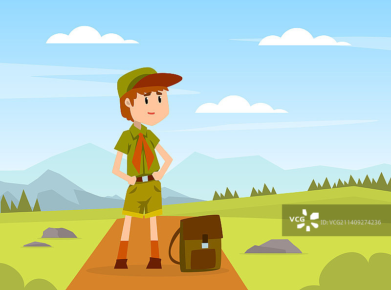 穿着卡其色制服的男童子军卡通人物图片素材