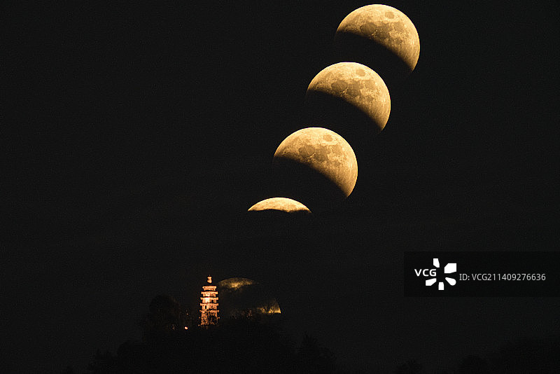 丽水巾山塔月全食图片素材