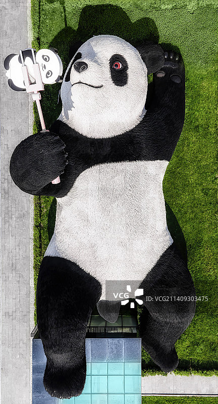 成都都江堰仰天窝广场自拍熊猫地标图片素材