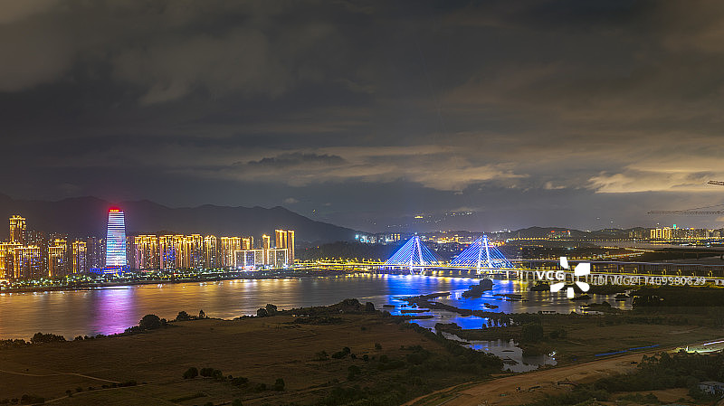 福建福州闽侯甘蔗镇城市夜景闽侯二桥全景图片素材