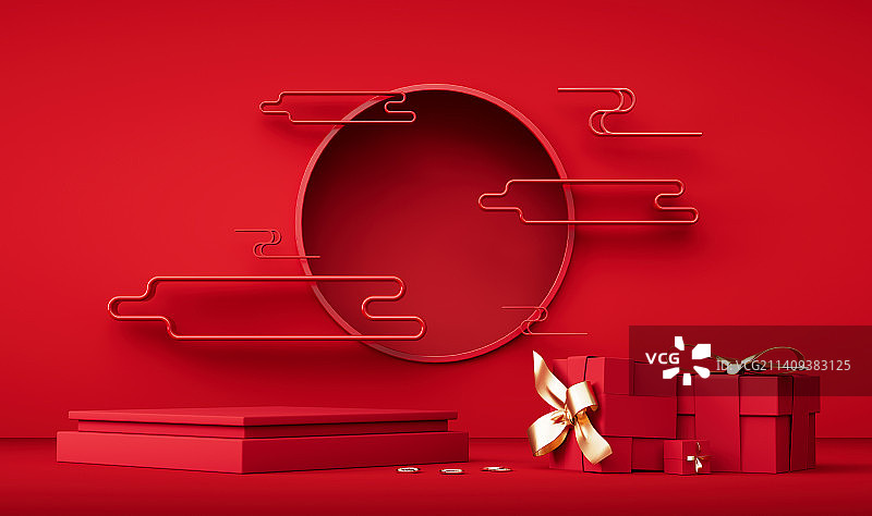 C4D喜庆中国风新年礼物图片素材