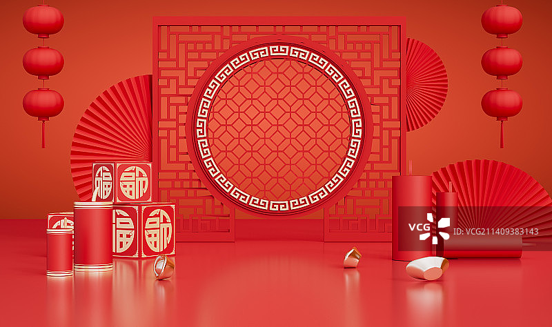 C4D喜庆中国风新年场景图片素材
