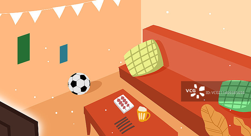 卡通手绘世界杯看球客厅图片素材