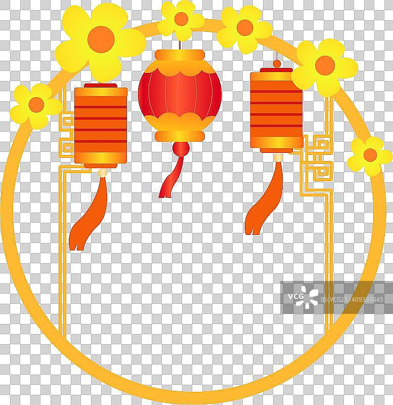 卡通节日春节拜年年俗花窗窗户灯笼装饰扁平矢量插画免抠元素图片素材