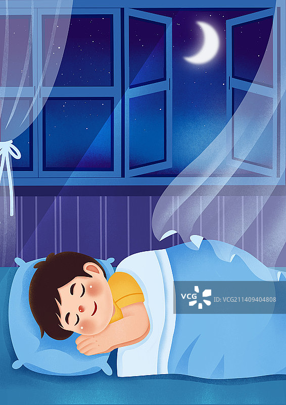 夜晚睡觉的男孩，世界睡眠日图片素材
