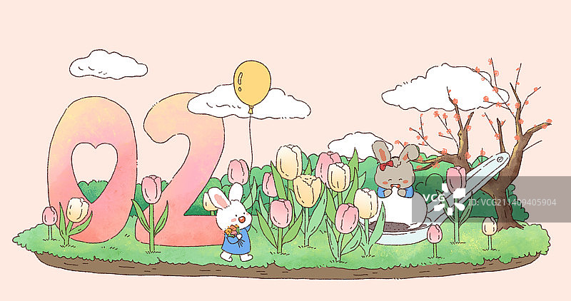 兔子数字创意插画图片素材