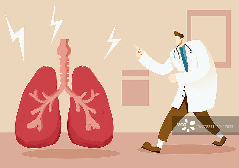 卡通手绘肺部健康医疗医生治疗插画图片素材